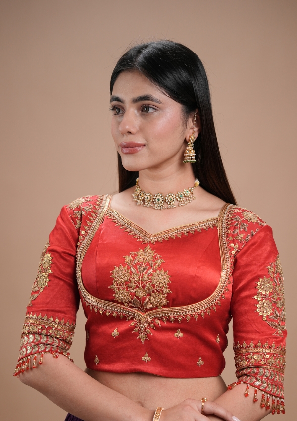 Red Gajji Silk Handwork Blouse